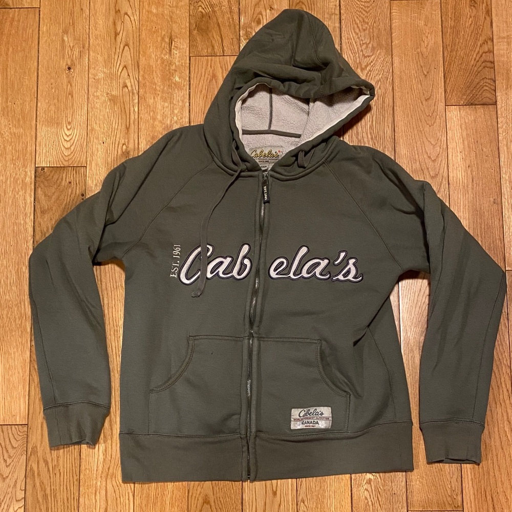 Cabela's Olive Green Fleece Lined Hooded Sweatshirt Medium
